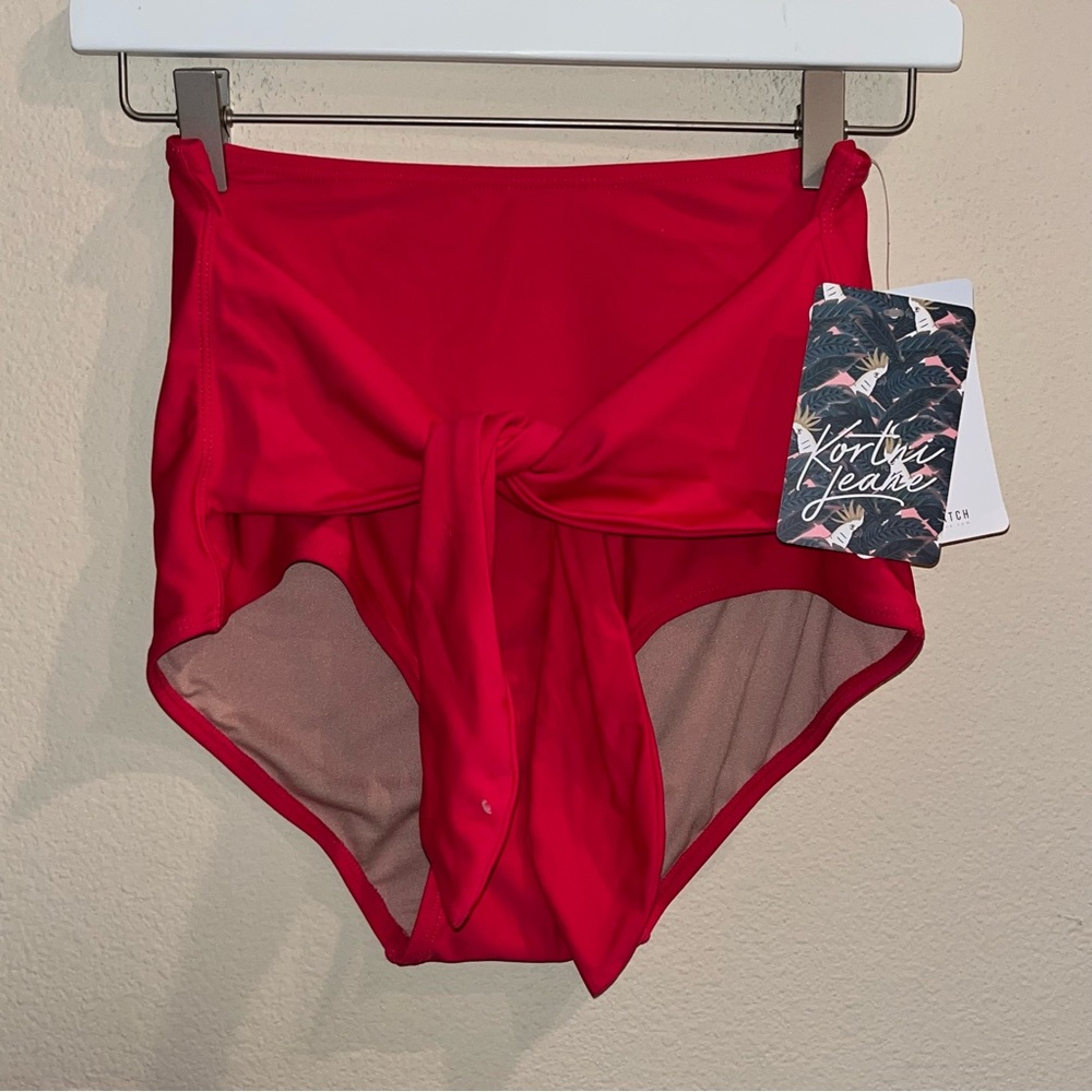 Kortni Jeane‎ High Waisted Swim Bottoms Tie Front Size Small NWT